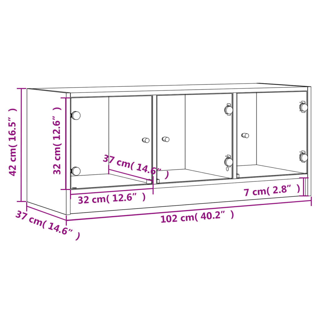 Έπιπλο Τηλεόρασης Μαύρο 102x37x42 εκ. με Γυάλινες Πόρτες