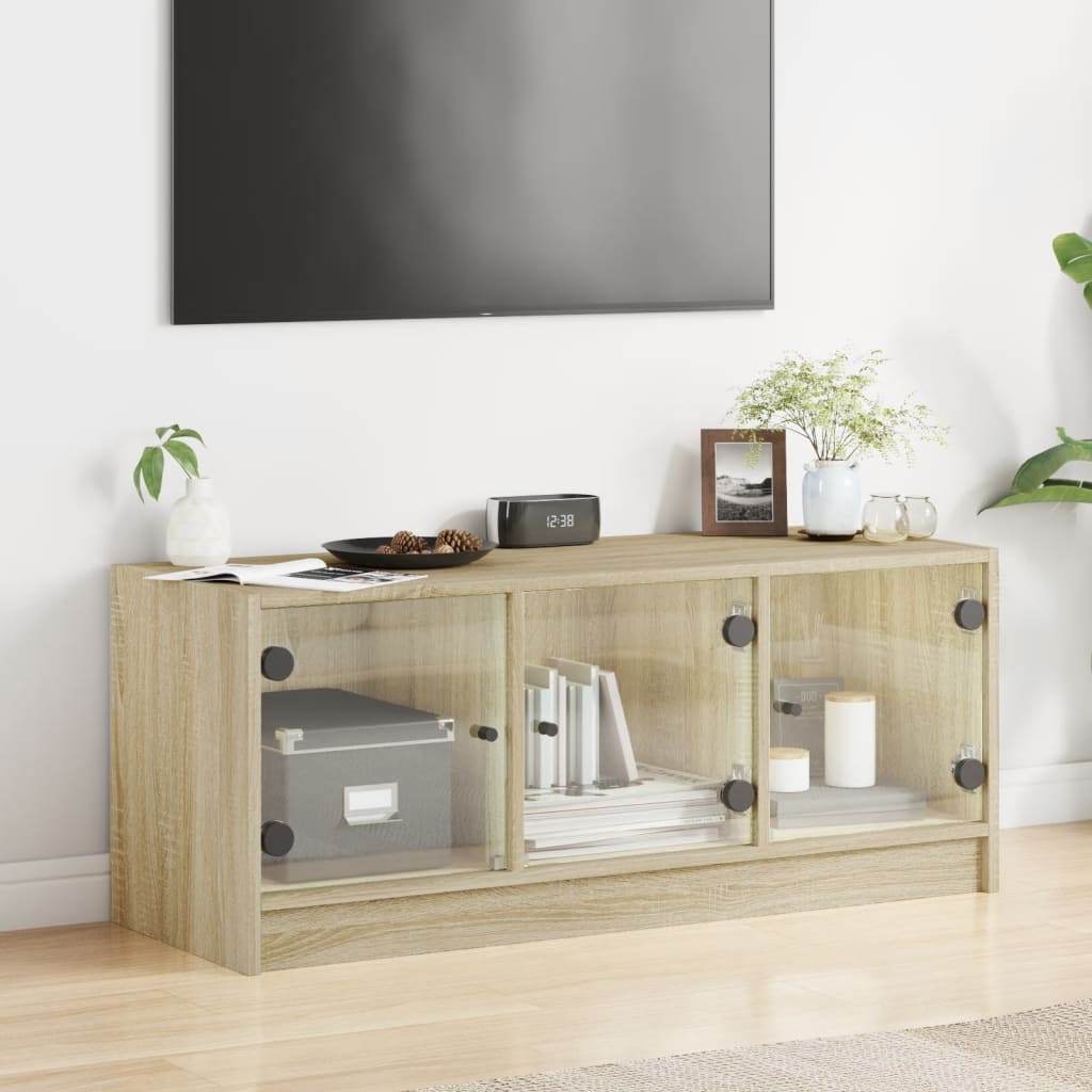 Έπιπλο Τηλεόρασης Sonoma Δρυς 102x37x42 εκ. με Γυάλινες Πόρτες