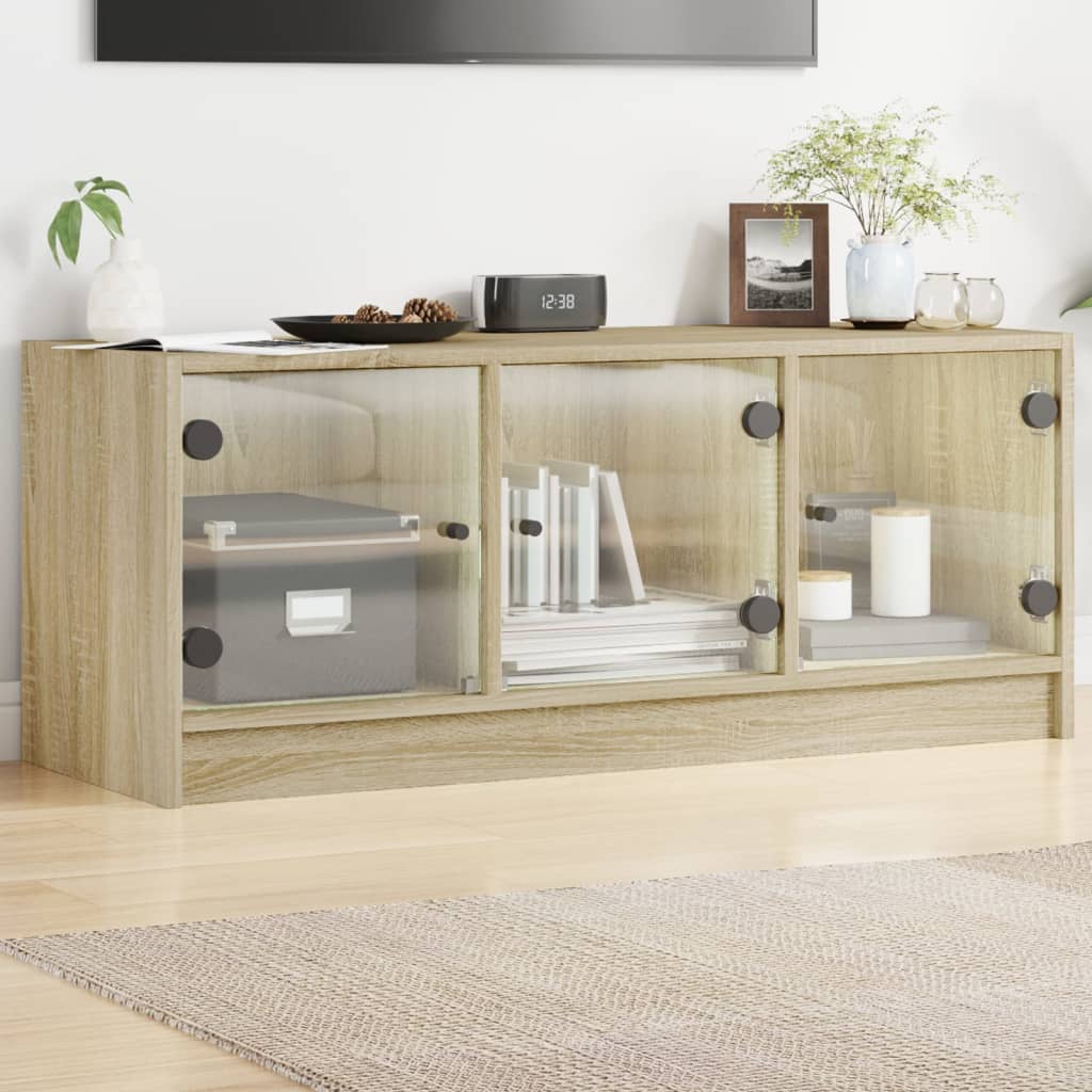 Έπιπλο Τηλεόρασης Sonoma Δρυς 102x37x42 εκ. με Γυάλινες Πόρτες
