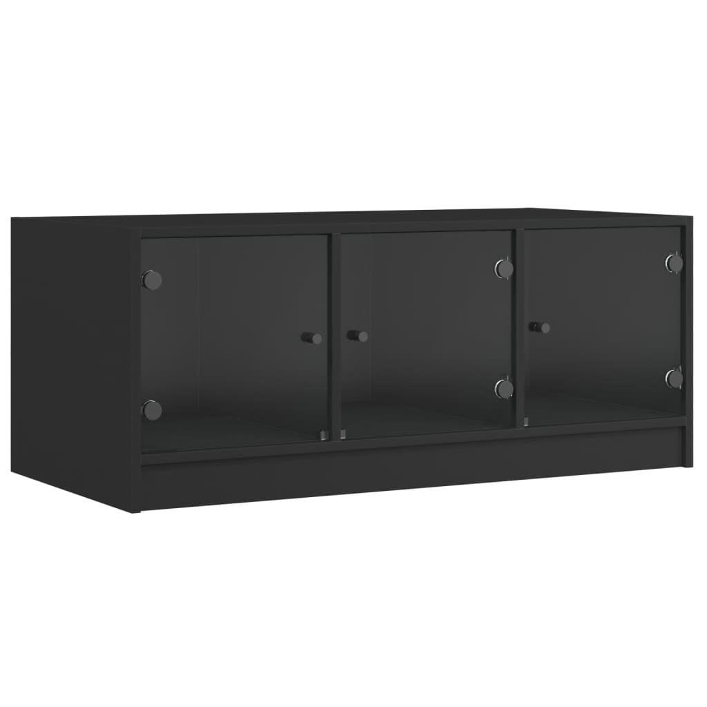Τραπεζάκι Σαλονιού Μαύρο 102x50x42 εκ. με Γυάλινες Πόρτες