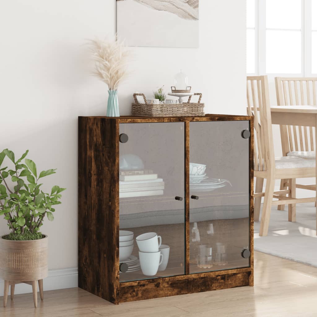 Βοηθητικό Ντουλάπι Καπνιστή Δρυς 68x37x75,5 εκ. Γυάλινες Πόρτες