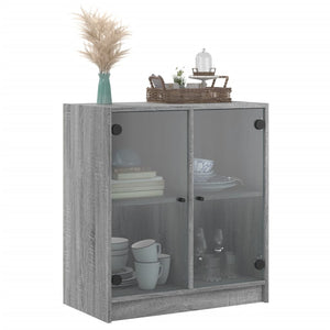 Βοηθητικό Ντουλάπι Sonoma Γκρι 68x37x75,5εκ. με Γυάλινες Πόρτες