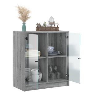 Βοηθητικό Ντουλάπι Sonoma Γκρι 68x37x75,5εκ. με Γυάλινες Πόρτες
