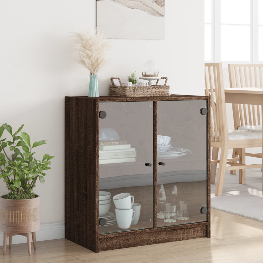 Βοηθητικό Ντουλάπι Καφέ Δρυς 68x37x75,5 εκ. Γυάλινες Πόρτες