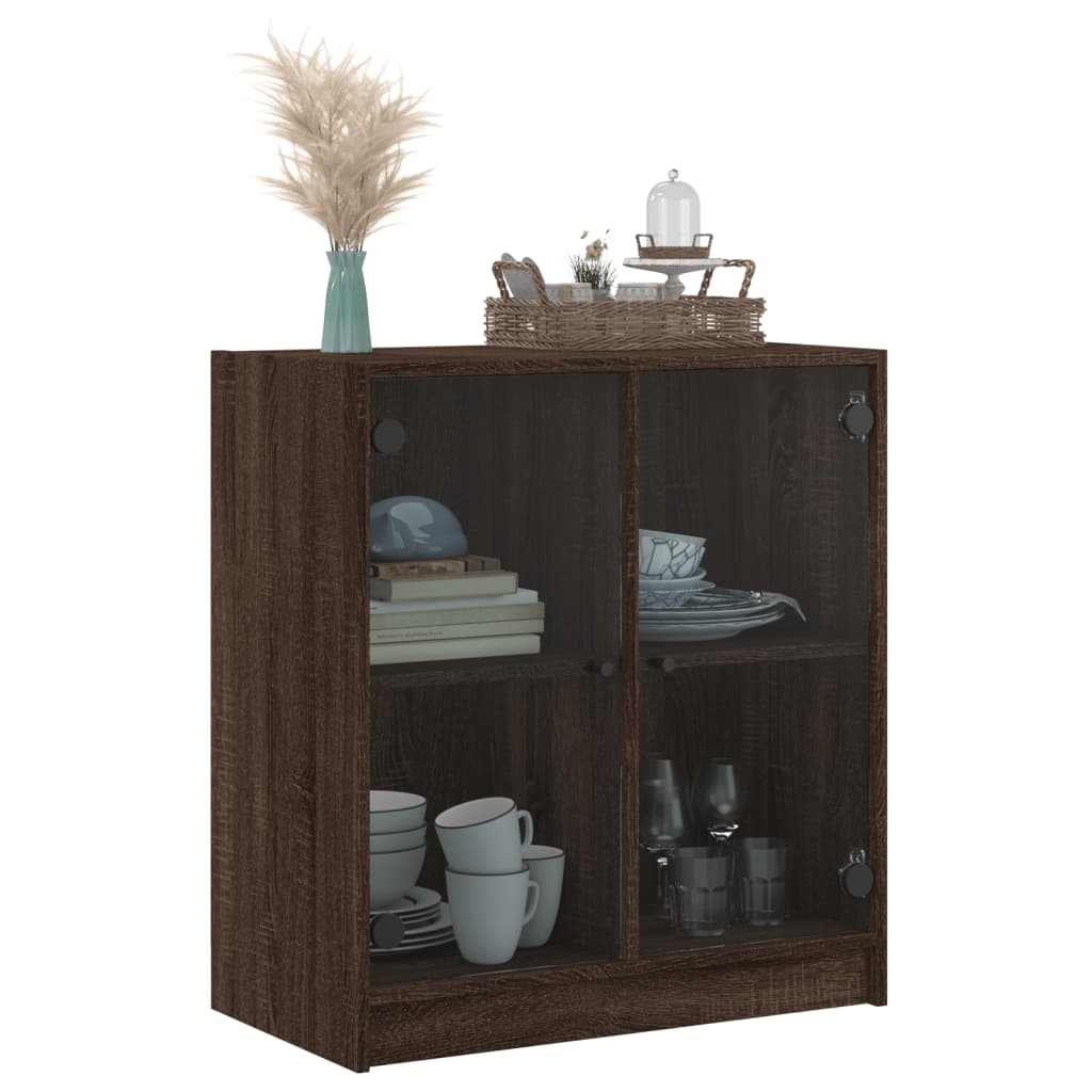 Βοηθητικό Ντουλάπι Καφέ Δρυς 68x37x75,5 εκ. Γυάλινες Πόρτες