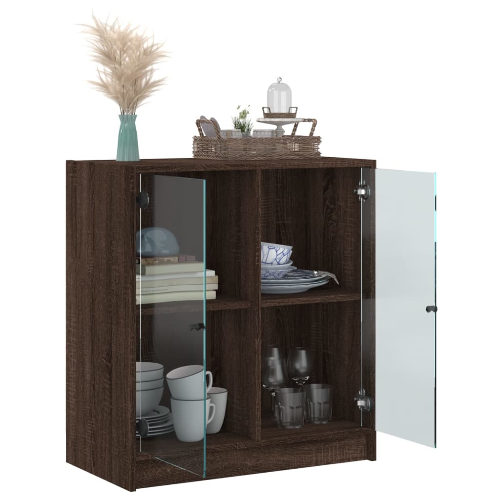 Βοηθητικό Ντουλάπι Καφέ Δρυς 68x37x75,5 εκ. Γυάλινες Πόρτες