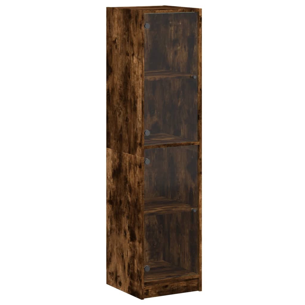 Ντουλάπι Καπνιστή Δρυς 35x37x142 εκ. με Γυάλινες Πόρτες - Pakobazaar