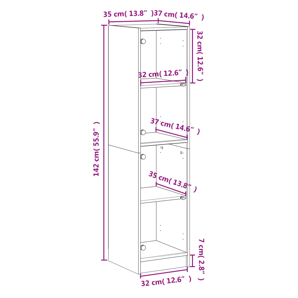 Ντουλάπι Γκρι Sonoma 35x37x142 εκ. με Γυάλινες Πόρτες - Pakobazaar