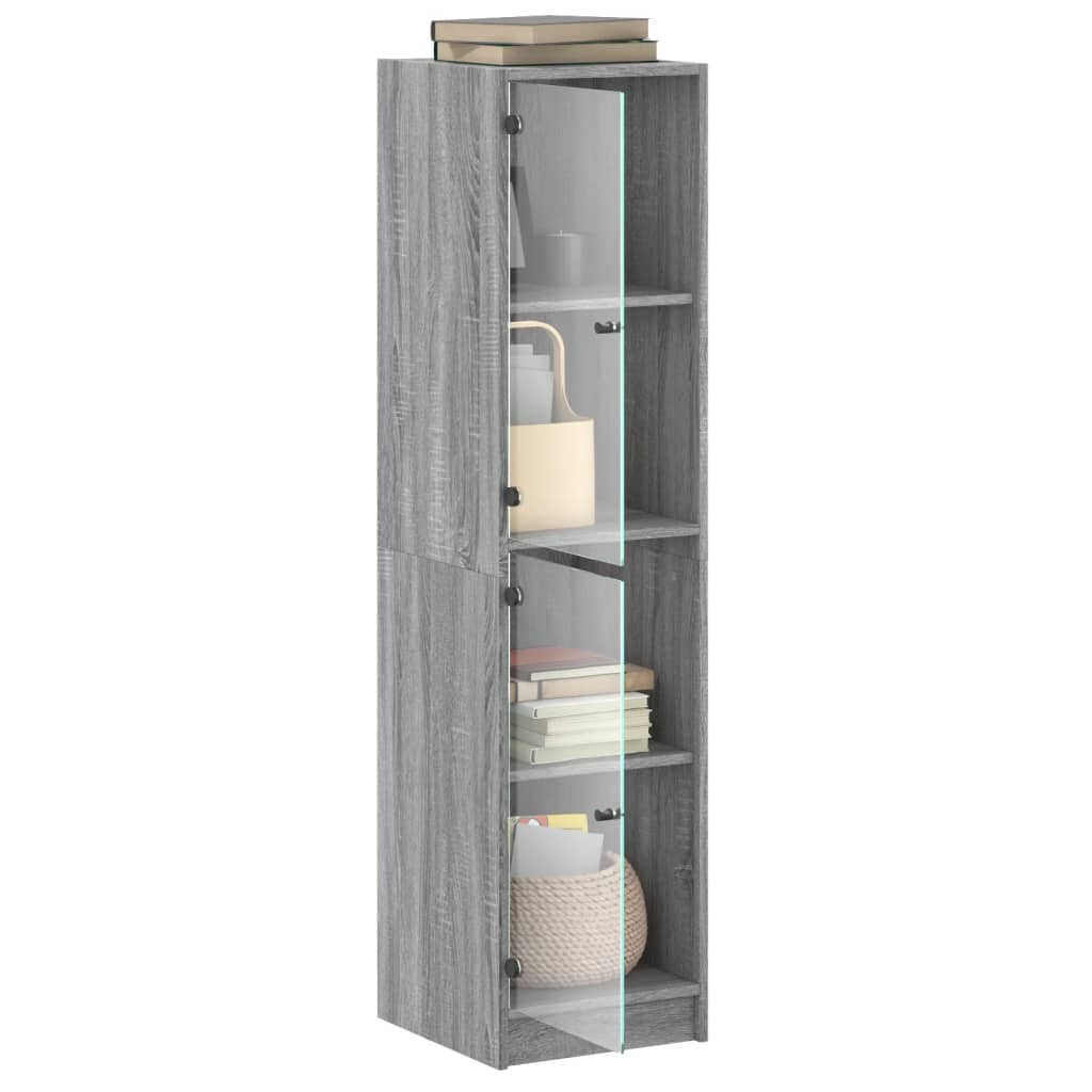 Ντουλάπι Γκρι Sonoma 35x37x142 εκ. με Γυάλινες Πόρτες - Pakobazaar