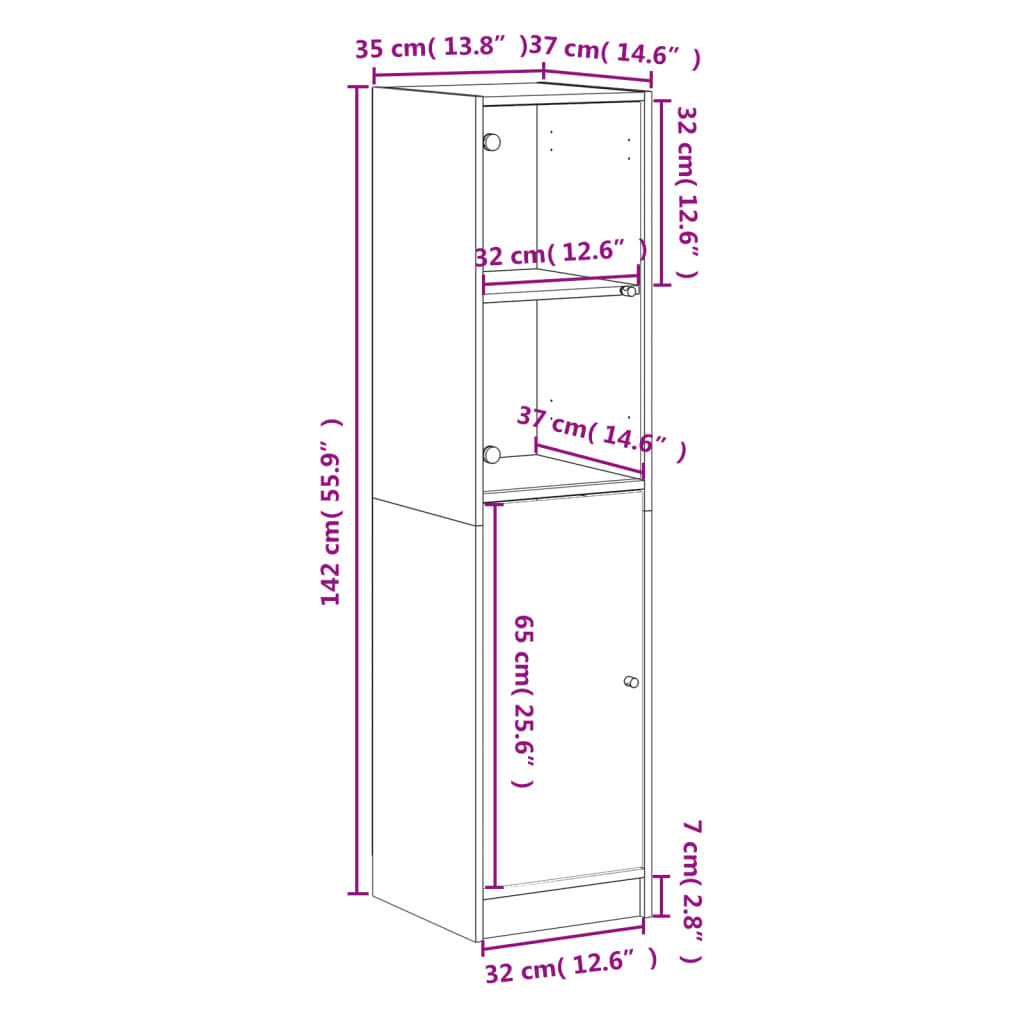 Ντουλάπι Μαύρο 35x37x142 εκ. με Γυάλινες Πόρτες