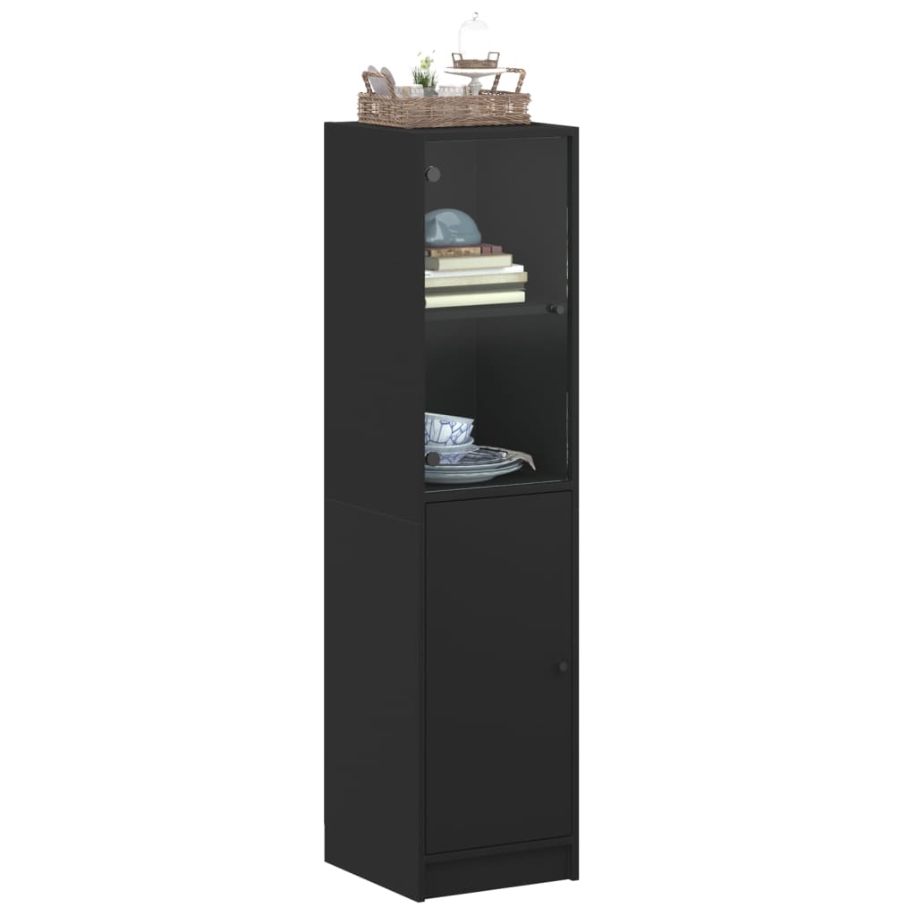 Ντουλάπι Μαύρο 35x37x142 εκ. με Γυάλινες Πόρτες