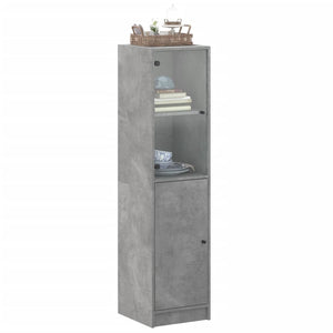 Ντουλάπι Γκρι Σκυροδέματος 35x37x142 εκ. με Γυάλινη Πόρτα - Pakobazaar