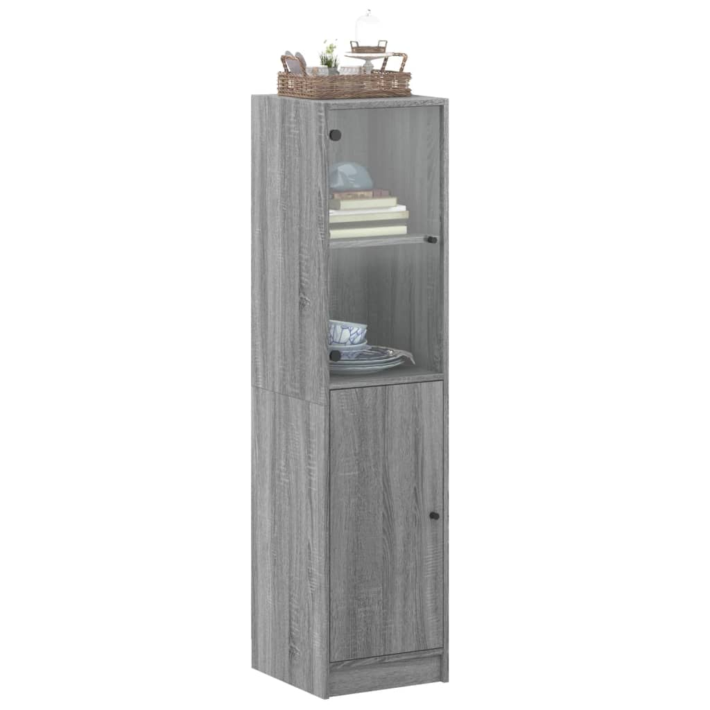 Ντουλάπι Γκρι Sonoma 35x37x142 εκ. με Γυάλινη Πόρτα - Pakobazaar