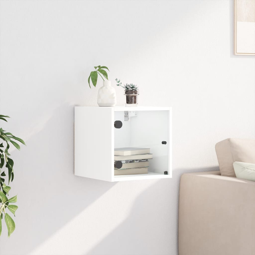 Κομοδίνο Λευκό 35x37x35 εκ. με Γυάλινη Πόρτα