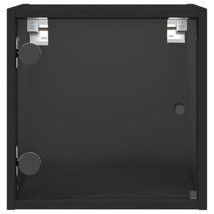 Κομοδίνο Μαύρο 35x37x35 εκ. με Γυάλινη Πόρτα