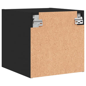 Κομοδίνο Μαύρο 35x37x35 εκ. με Γυάλινη Πόρτα