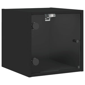 Κομοδίνα 2 τεμ. Μαύρα 35x37x35 εκ. με Γυάλινες Πόρτες