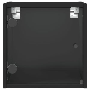 Κομοδίνα 2 τεμ. Μαύρα 35x37x35 εκ. με Γυάλινες Πόρτες