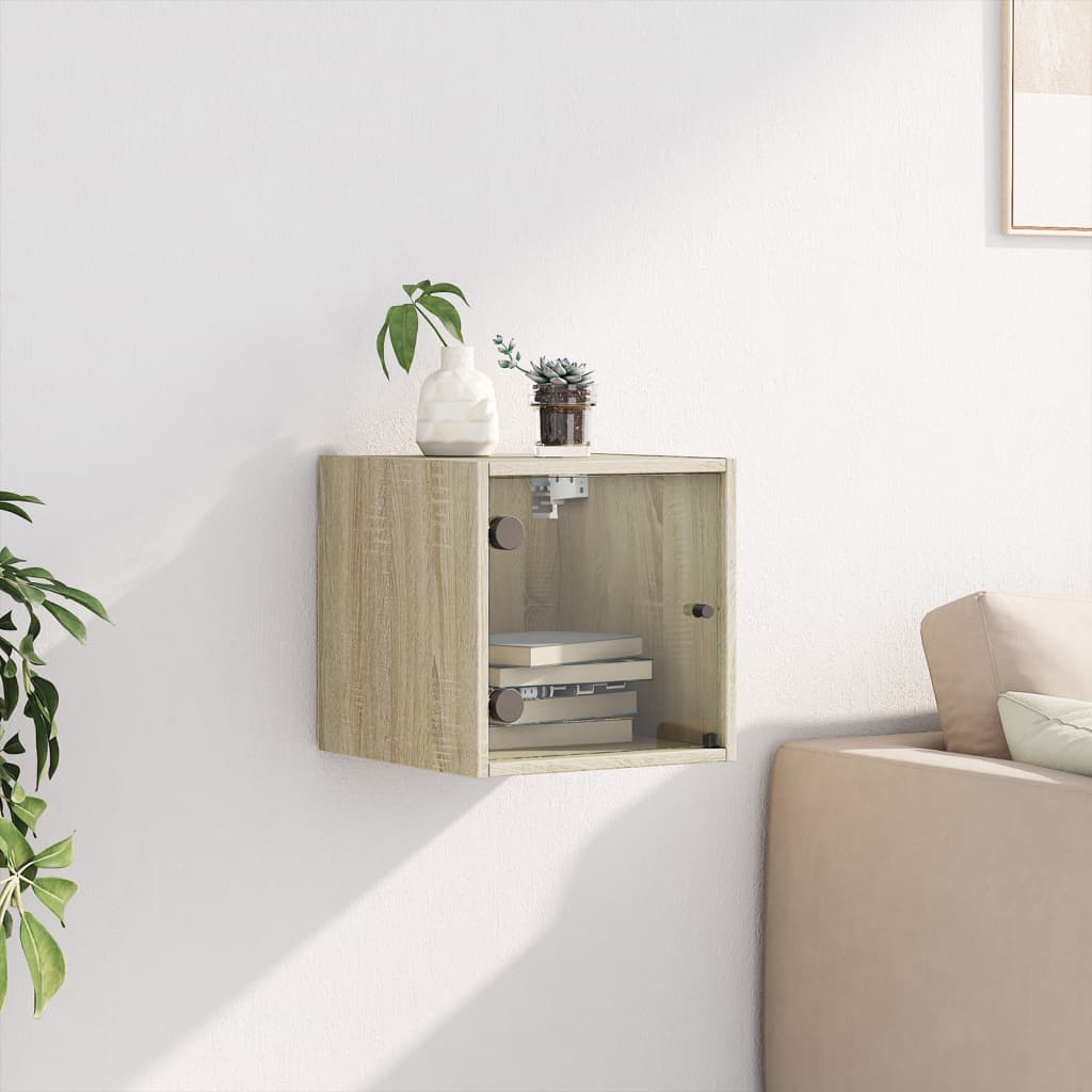 Κομοδίνο Sonoma Δρυς 35x37x35 εκ. με Γυάλινη Πόρτα