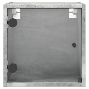 Κομοδίνο Γκρι Σκυροδέματος 35x37x35 εκ. με Γυάλινη Πόρτα