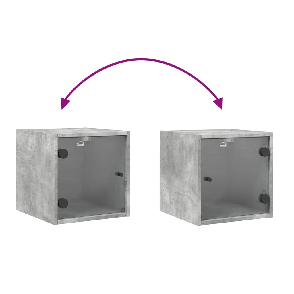 Κομοδίνο Γκρι Σκυροδέματος 35x37x35 εκ. με Γυάλινη Πόρτα