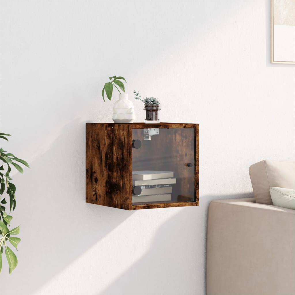 Κομοδίνο Καπνιστή Δρυς 35 x 37 x 35 εκ. με Γυάλινη Πόρτα