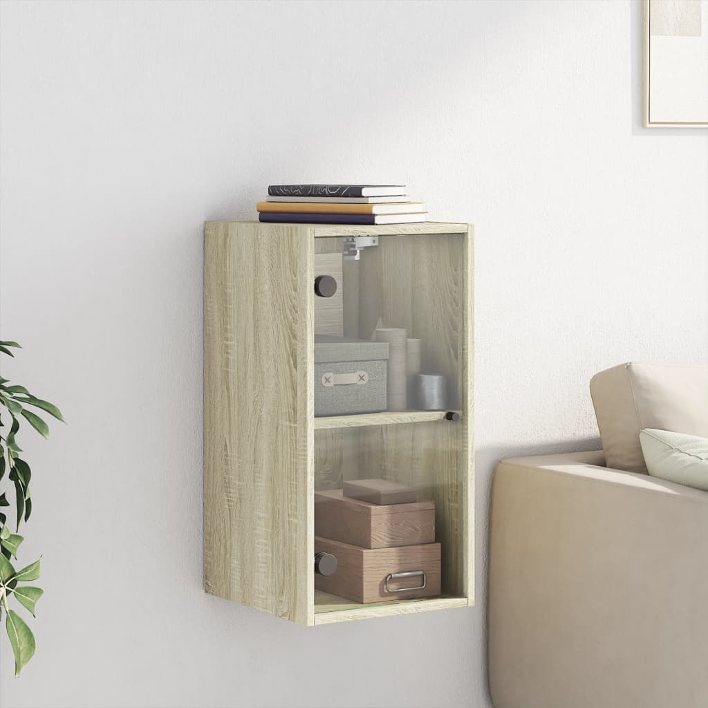 Ντουλάπι Τοίχου Sonoma Δρυς 35x37x68,5 εκ. με Γυάλινες Πόρτες