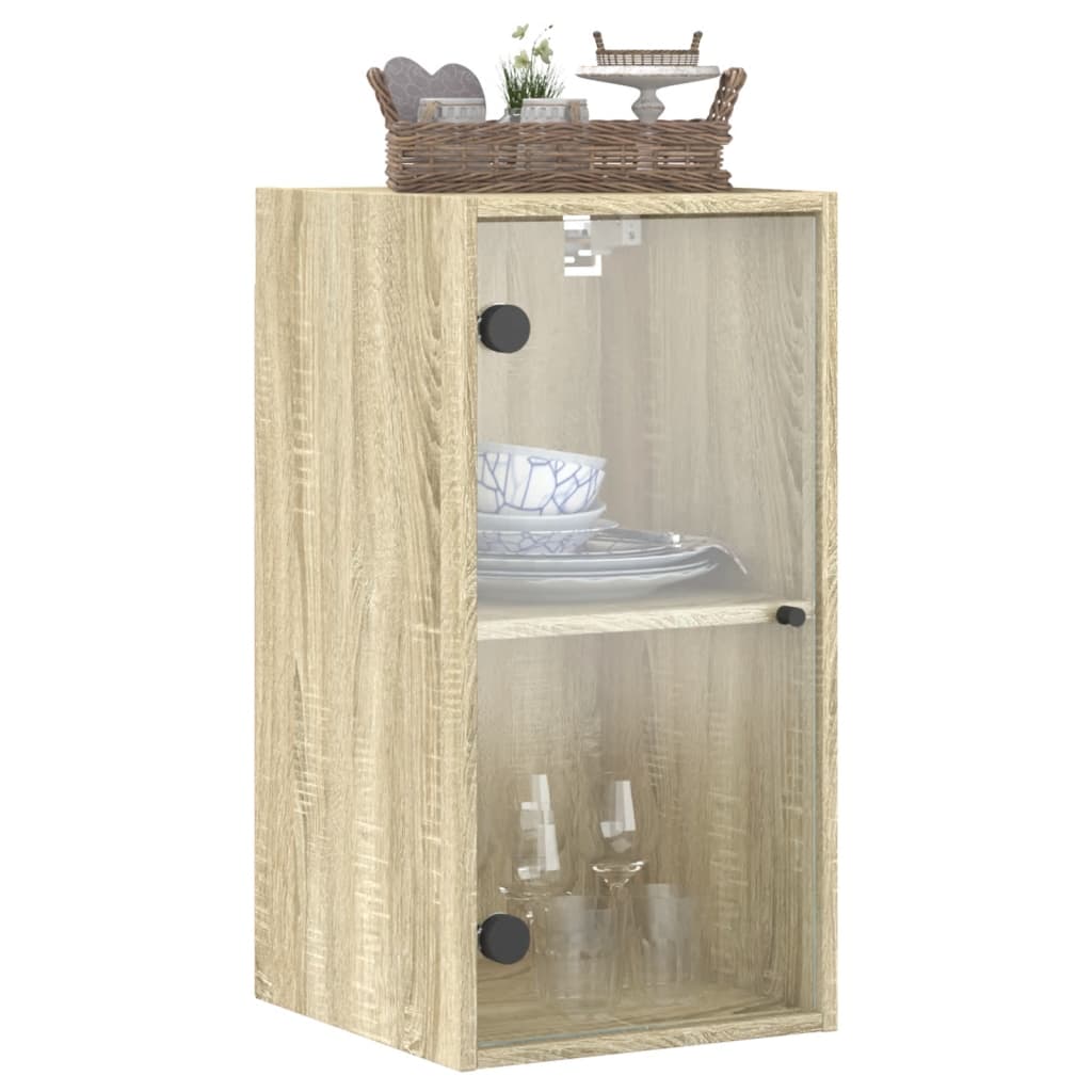 Ντουλάπι Τοίχου Sonoma Δρυς 35x37x68,5 εκ. με Γυάλινες Πόρτες