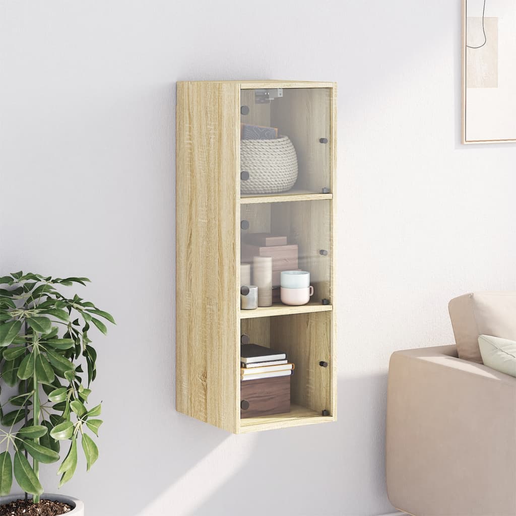 Ντουλάπι Τοίχου Sonoma Δρυς 35x37x100 εκ. με Γυάλινες Πόρτες - Pakobazaar