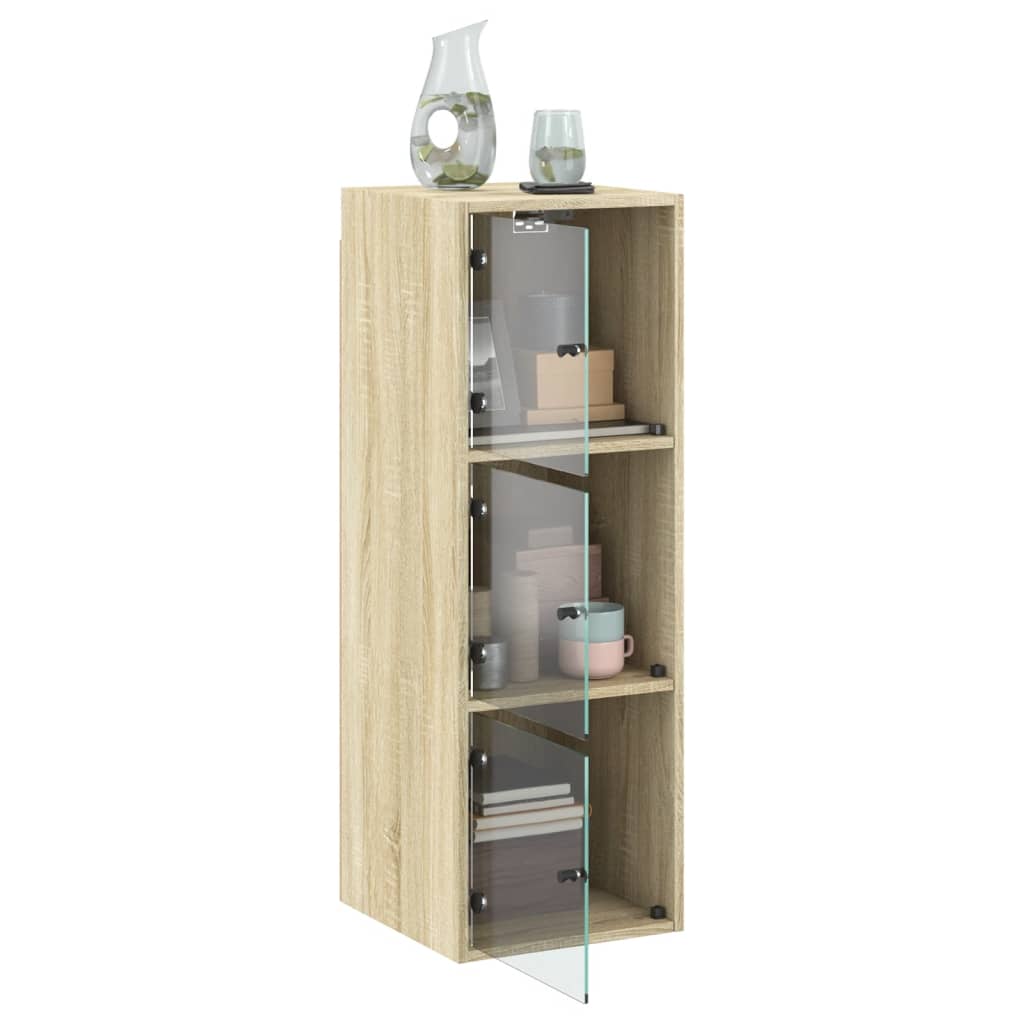 Ντουλάπι Τοίχου Sonoma Δρυς 35x37x100 εκ. με Γυάλινες Πόρτες - Pakobazaar