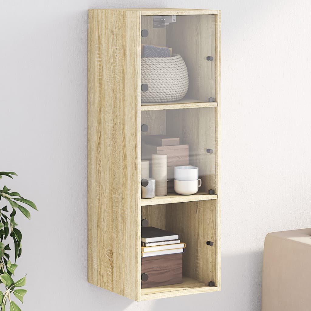 Ντουλάπι Τοίχου Sonoma Δρυς 35x37x100 εκ. με Γυάλινες Πόρτες - Pakobazaar