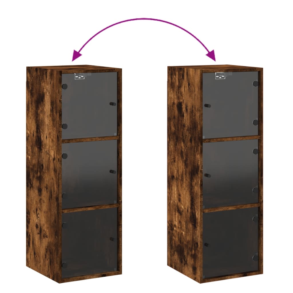 Ντουλάπι Τοίχου Καπνιστή Δρυς 35x37x100 εκ. Γυάλινες Πόρτες