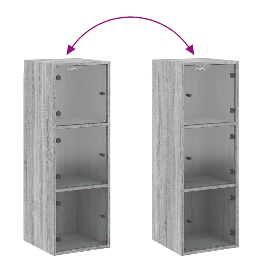 Ντουλάπι Τοίχου Sonoma Γκρι 35x37x100 εκ. με Γυάλινες Πόρτες