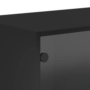 Κομοδίνα 2 τεμ. Μαύρα 68,5x37x35 εκ. με Γυάλινες Πόρτες