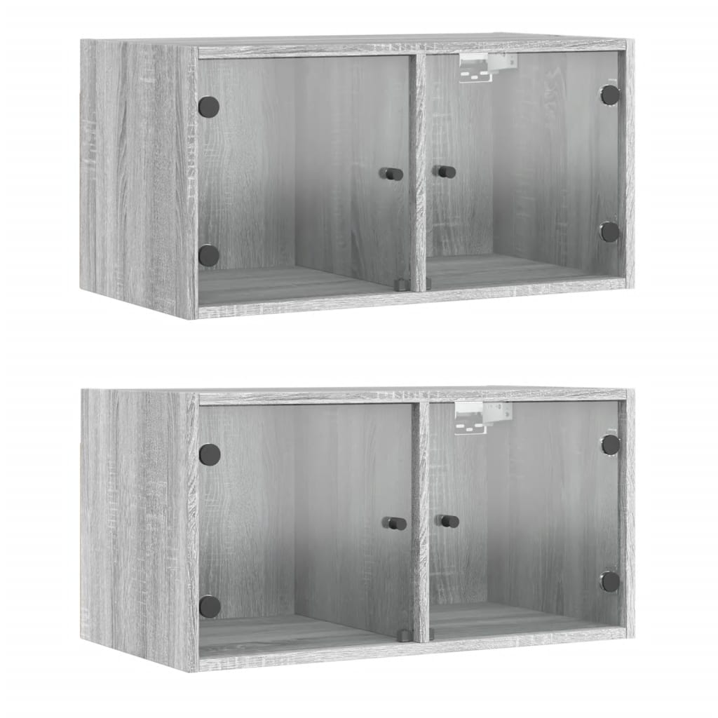 Κομοδίνα 2 τεμ. Γκρι Sonoma 68,5x37x35 εκ. με Γυάλινες Πόρτες