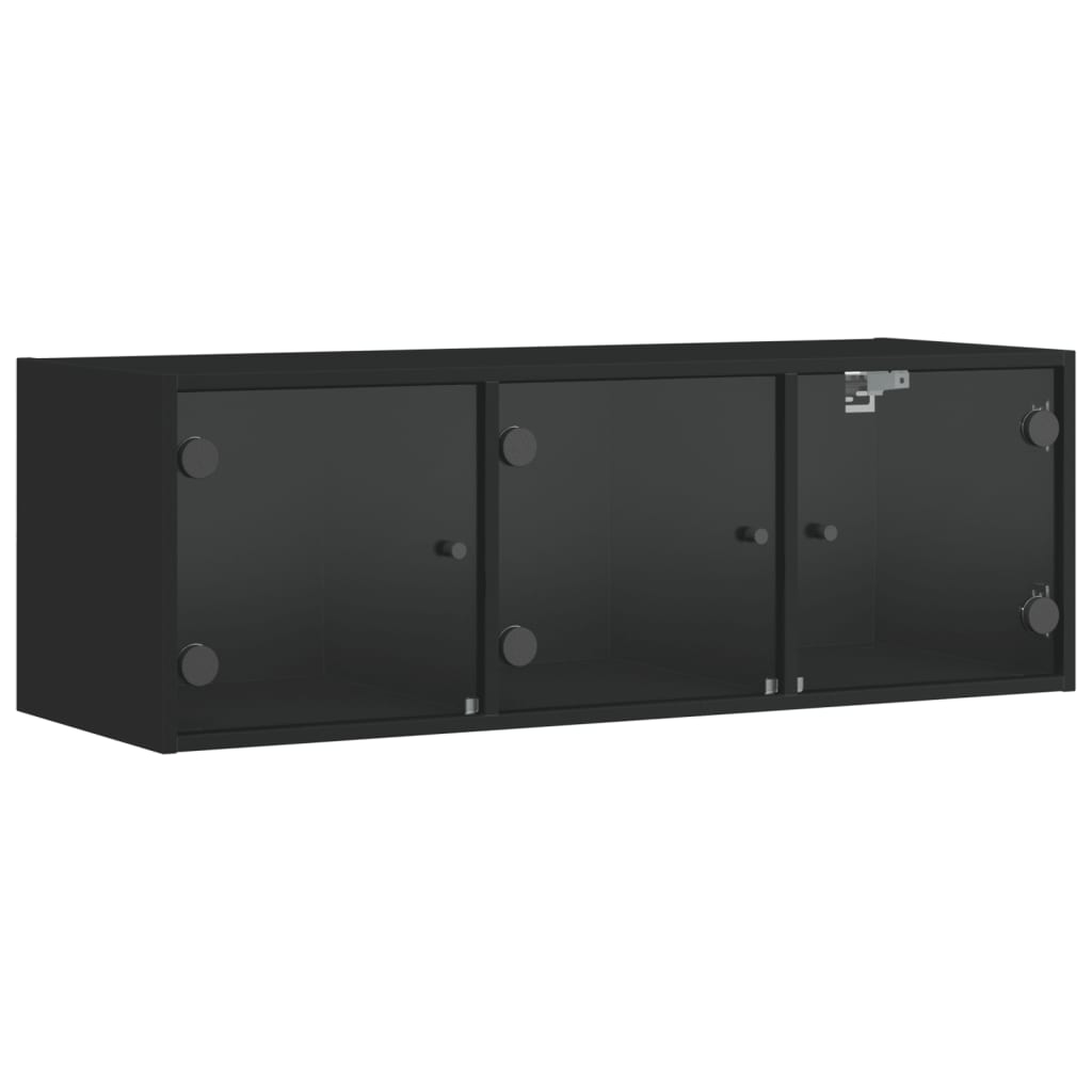 Ντουλάπι Τοίχου Μαύρο 102x37x35 εκ. με Γυάλινες Πόρτες