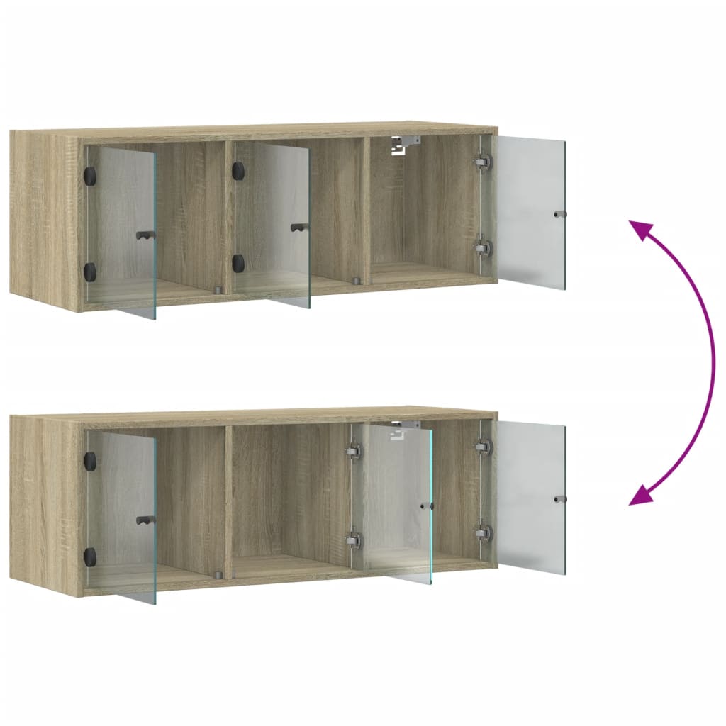 Ντουλάπι Τοίχου Sonoma Δρυς 102x37x35 εκ. με Γυάλινες Πόρτες - Pakobazaar