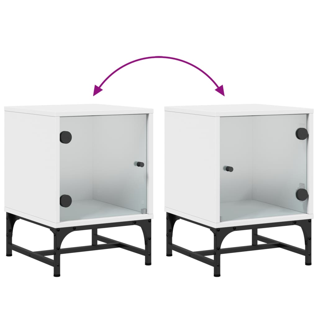 Κομοδίνο Λευκό 35x37x50 εκ. με Γυάλινη Πόρτα