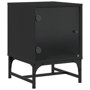 Κομοδίνα 2 τεμ. Μαύρα 35x37x50 εκ. με Γυάλινες Πόρτες