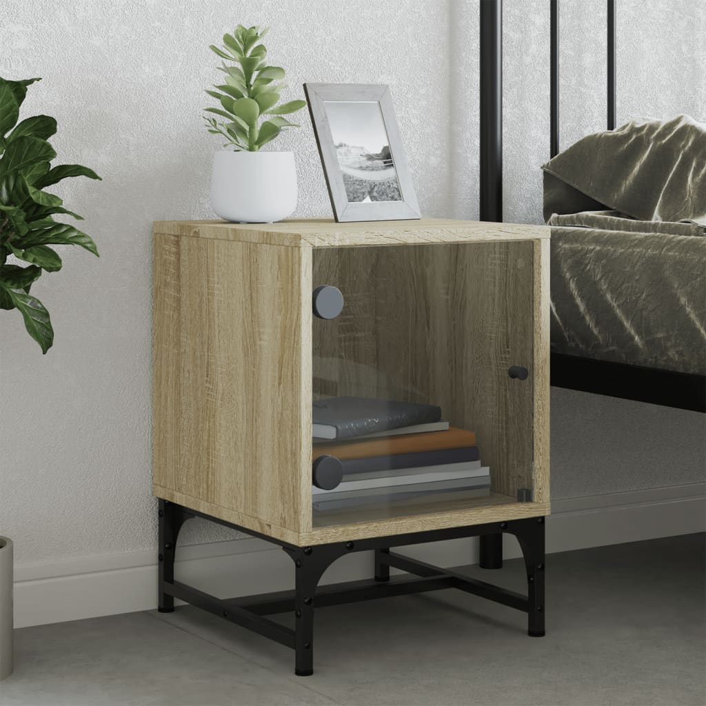 Κομοδίνο Sonoma Δρυς 35x37x50 εκ. με Γυάλινη Πόρτα