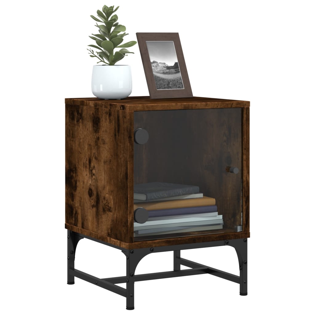 Κομοδίνα 2 τεμ. Καπνιστή Δρυς 35x37x50 εκ. με Γυάλινες Πόρτες