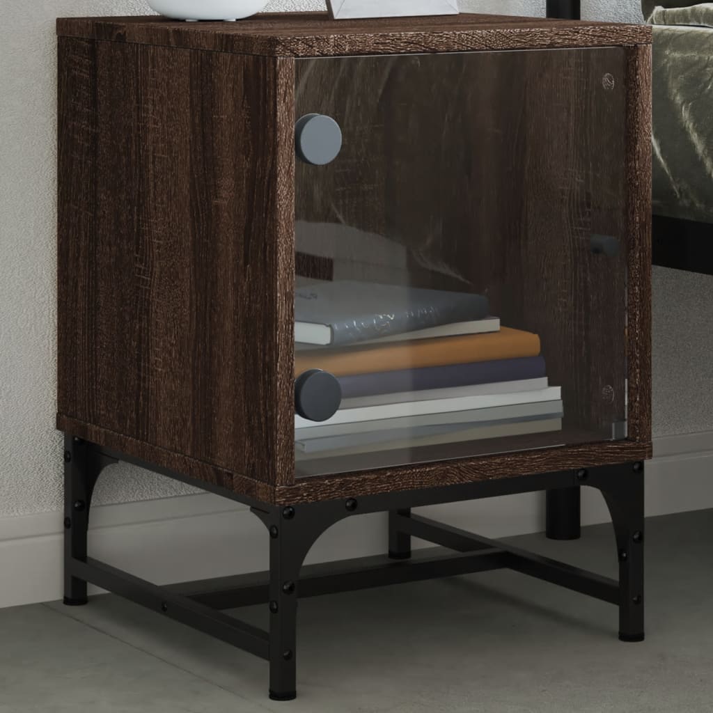 Κομοδίνο Καφέ Δρυς 35 x 37 x 50 εκ. με Γυάλινη Πόρτα - Pakobazaar