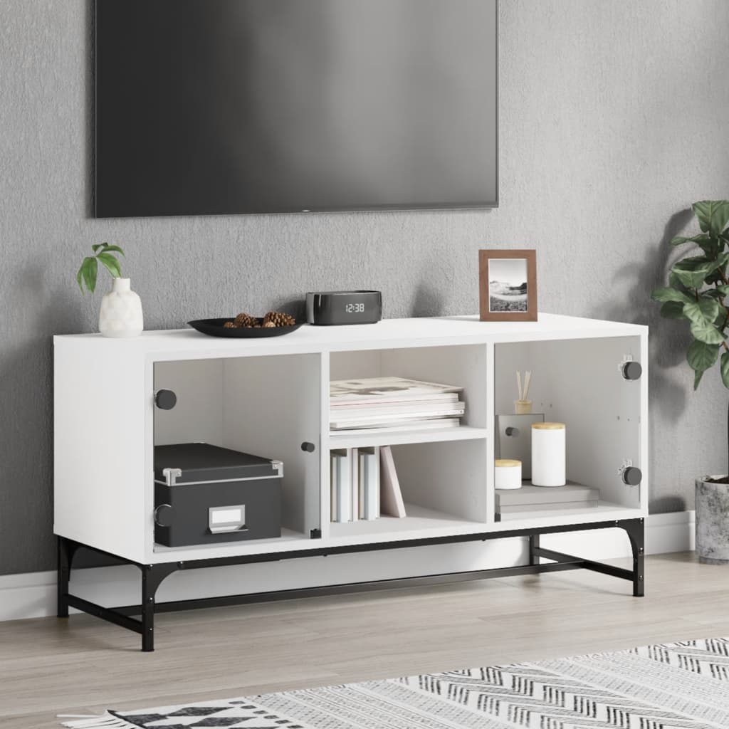 Έπιπλο Τηλεόρασης Λευκό 102x37x50 εκ. με Γυάλινες Πόρτες - Pakobazaar