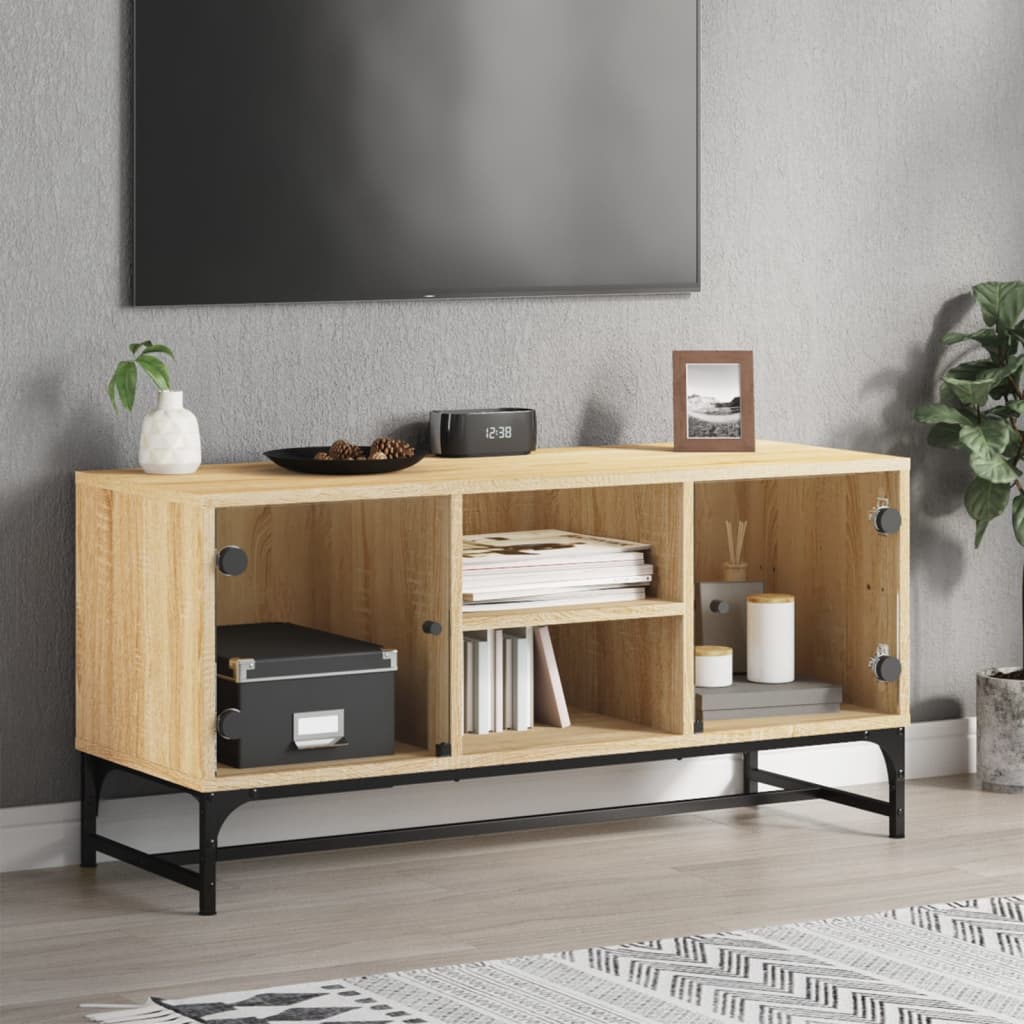 Έπιπλο Τηλεόρασης Sonoma Δρυς 102x37x50 εκ. με Γυάλινες Πόρτες