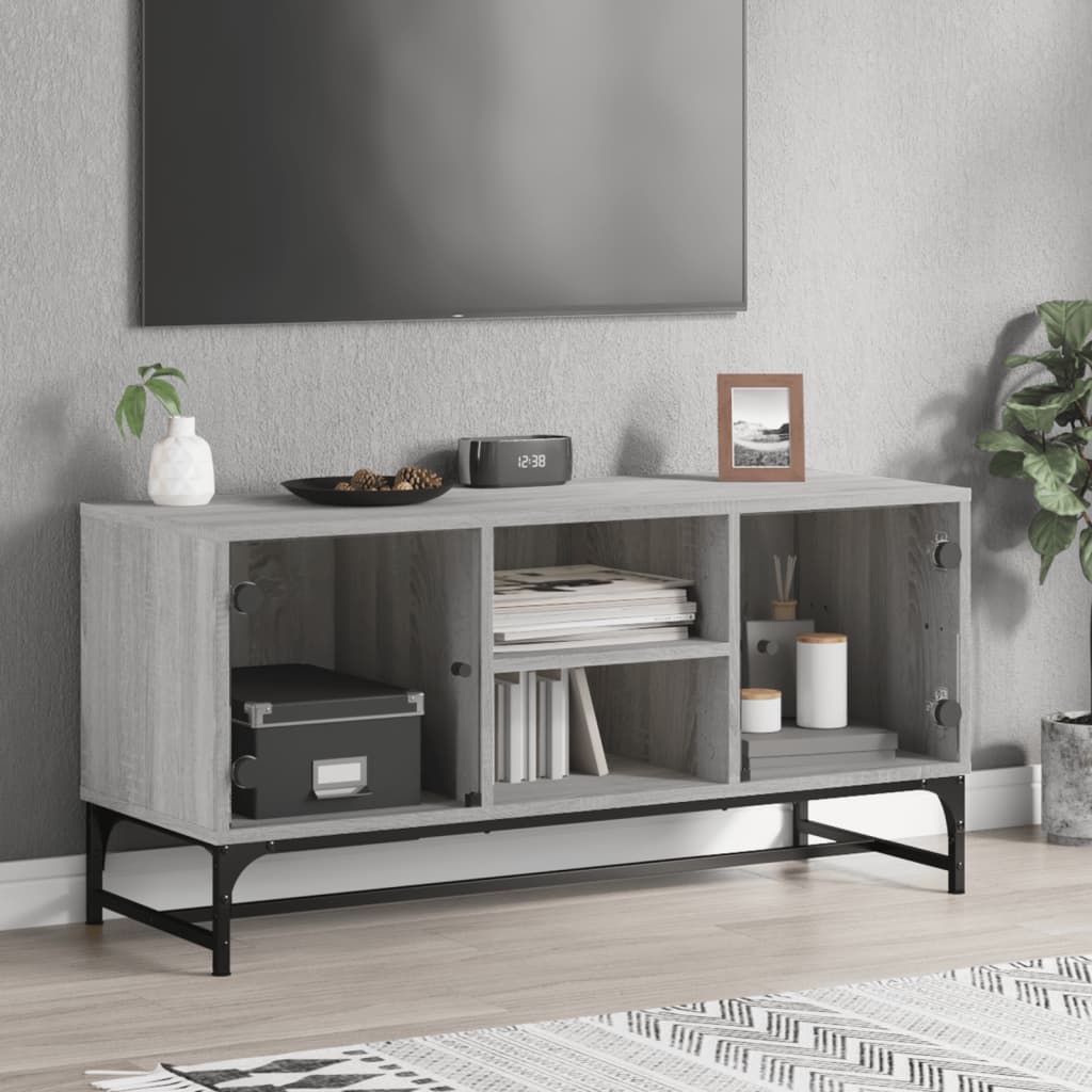 Έπιπλο Τηλεόρασης Sonoma Γκρι 102x37x50 εκ. με Γυάλινες Πόρτες - Pakobazaar