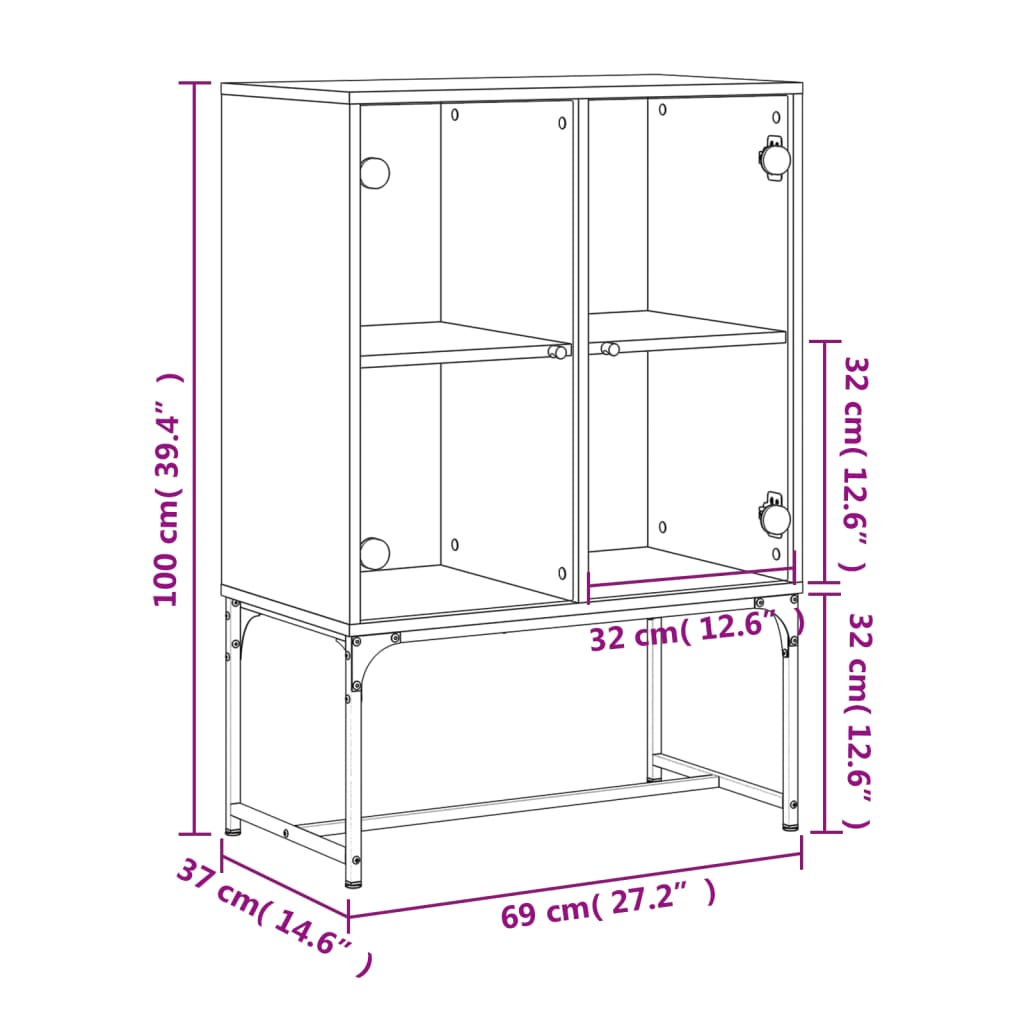 Βοηθητικό Ντουλάπι Sonoma Δρυς 69x37x100 εκ. με Γυάλινες Πόρτες