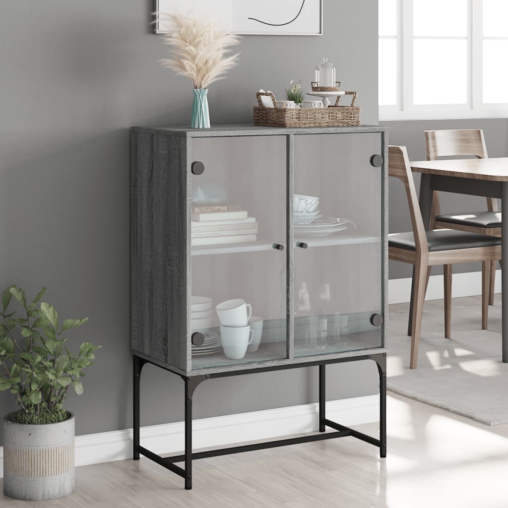 Βοηθητικό Ντουλάπι Sonoma Γκρι 69x37x100 εκ. με Γυάλινες Πόρτες