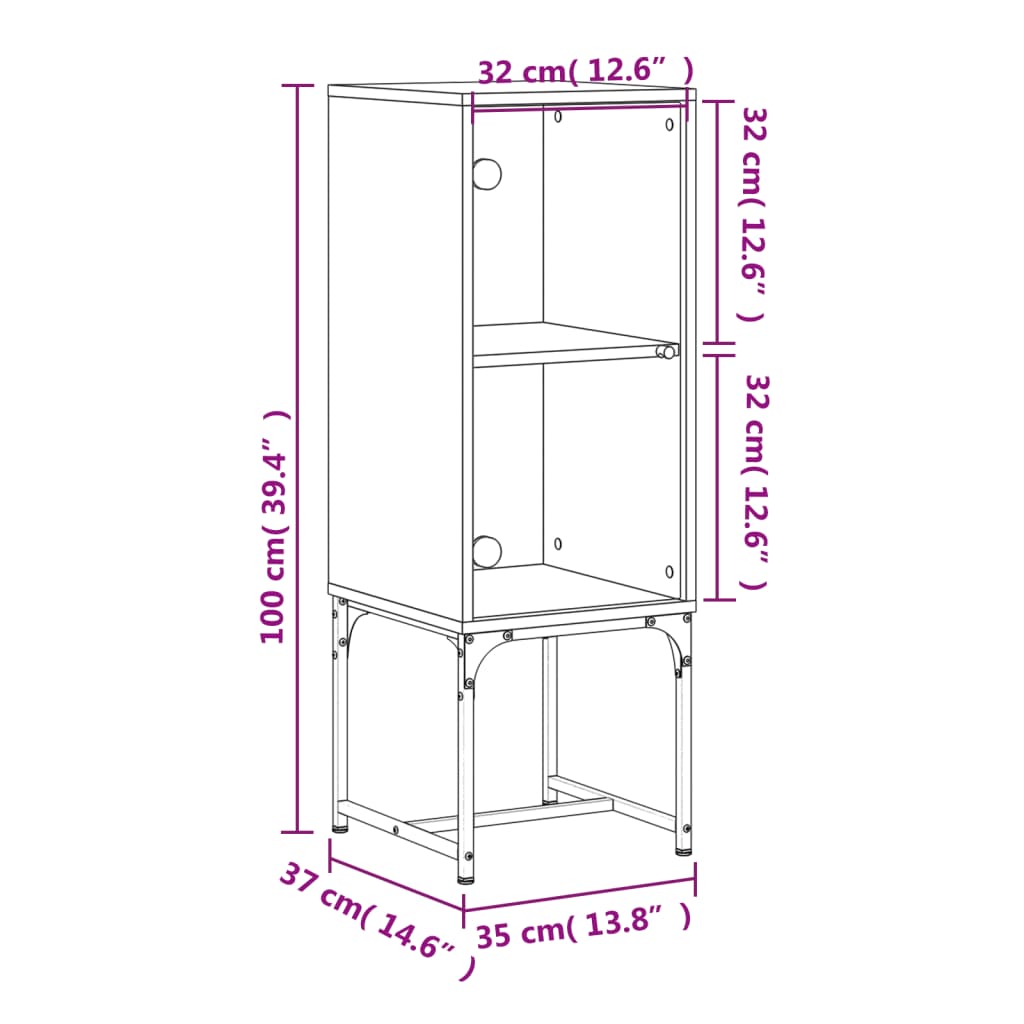 Βοηθητικό Ντουλάπι Καπνιστή Δρυς 35x37x100 εκ. Γυάλινες Πόρτες
