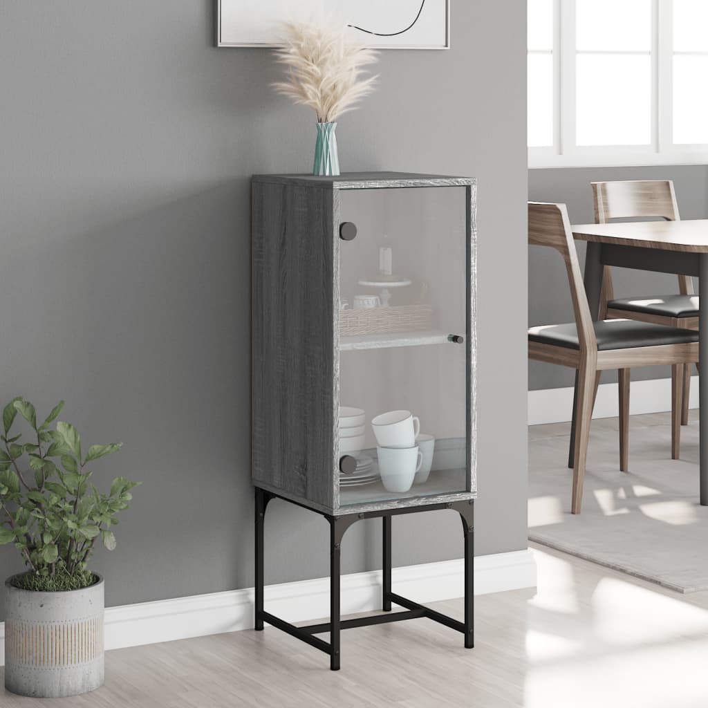 Βοηθητικό Ντουλάπι Sonoma Γκρι 35x37x100 εκ. με Γυάλινες Πόρτες - Pakobazaar