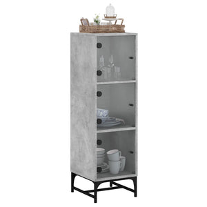 Ντουλάπι Γκρι Σκυροδέματος 35 x 37 x 120 εκ. με Γυάλινες Πόρτες - Pakobazaar